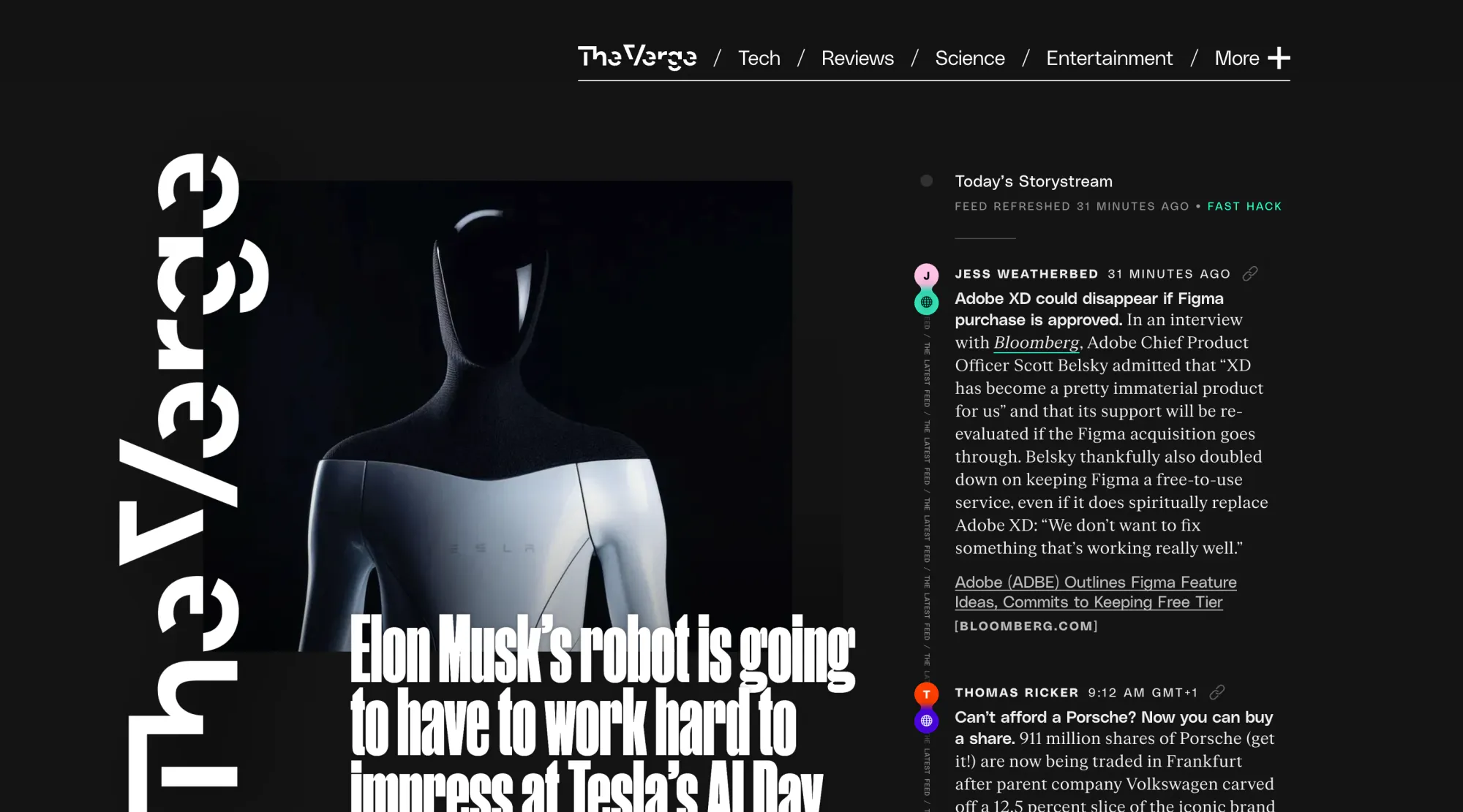 Major tech news site The Verge, built with Tailwind CSS